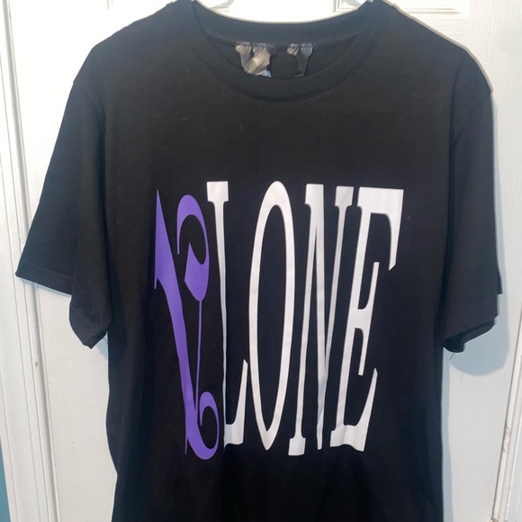 purple and black vlone shirt